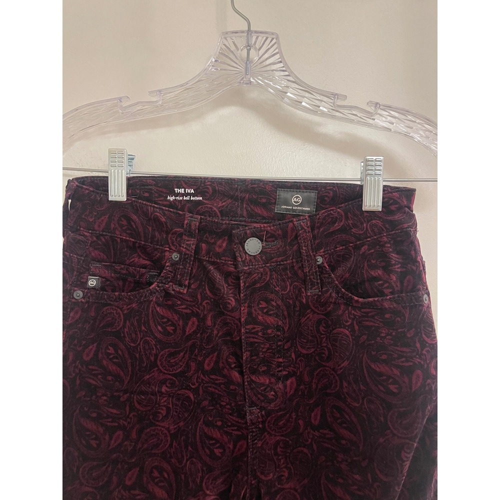 Adriano Goldschmied Velvet Bell Bottom The Iva Paisley Pants Burgundy